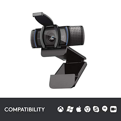 Logitech C920S HD Pro Webcam, Full HD 1080p/30fps Video Calling, Clear Stereo Audio, Light Correction, Privacy Shutter, Works with Skype, Zoom, FaceTime, Hangouts, PC/Mac/Laptop/Tablet/Xbox | Full HD 1080p/30fps Video, Dual Stereo Mics, HD Autofocus, Auto