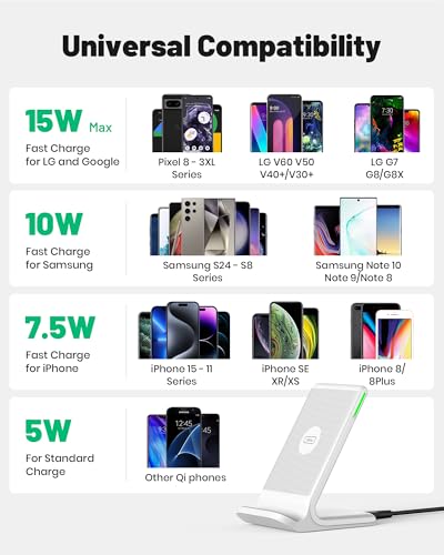INIU Wireless Charger Station, 15W Fast Wireless Charging Stand for Official and Home Compatible with iPhone 17 16 15 14 13 12 Pro XS Samsung Galaxy S23 S22 S21 Note 20 Google etc - color: White