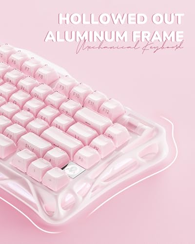 GravaStar Mercury K1 75% Wireless Mechanical Gaming Keyboard RGB Backlit | Gasket Mount, Hot Swappable Linear Switches, Creamy Sound Keyboard, 2.4GHz/USB-C/Bluetooth 5.0, for Win/Mac【Sakura Pink】 - color: Sakura Pink