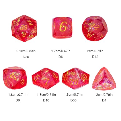7PCS DND Dice Set,Transparent Sharp Edge Dice Set D&D RPG Polyhedral Die,for Dungeons and Dragons TTRPG Games Roleplaying Games,with Gift Box(Red) - color: Galaxy Red