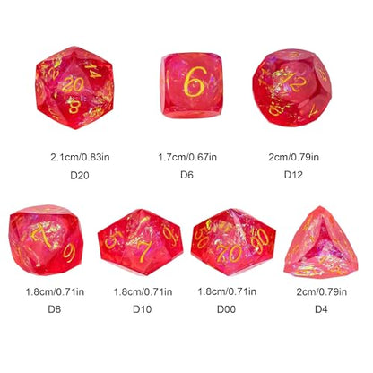 7PCS DND Dice Set,Transparent Sharp Edge Dice Set D&D RPG Polyhedral Die,for Dungeons and Dragons TTRPG Games Roleplaying Games,with Gift Box(Red) - color: Galaxy Red
