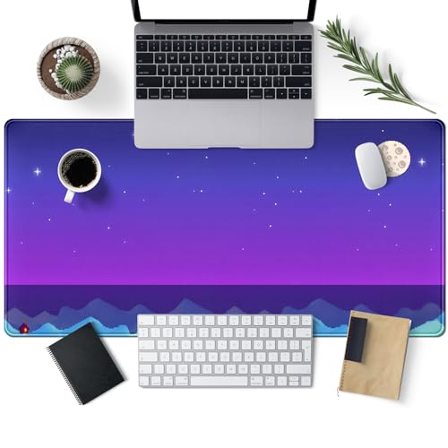 Purple Large Gaming Mouse Pad Extended Kawaii Cute Desk Mat Pad Anime Mousepad XXL Night Keyboard Pad Computer Laptop Mouse Mat Office Desktop Decor Pad 31.5x15.7 in - color: Purple Pixel Art