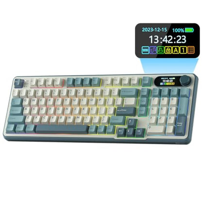 RK ROYAL KLUDGE S98 Wireless Mechanical Keyboard w/Smart Display & Knob | 96% Top Mount RGB Gaming Keyboard BT/2.4G/USB-C, 5-Layer Noise Dampening, Creamy Sound Pre-lubed Switch,Hot Swap, 98 Keys - color: Sky Blue, size: Linear Cream Switch
