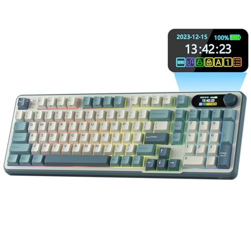 RK ROYAL KLUDGE S98 Wireless Mechanical Keyboard w/Smart Display & Knob | 96% Top Mount RGB Gaming Keyboard BT/2.4G/USB-C, 5-Layer Noise Dampening, Creamy Sound Pre-lubed Switch,Hot Swap, 98 Keys - color: Sky Blue, size: Linear Cream Switch