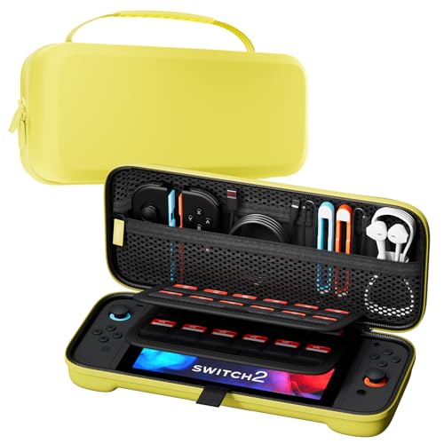 ProCase Carrying Case for Nintendo Switch 2 2025, Slim Travel Case -Yellow | Hard Portable Storage Bag with 24 Game Card Slots, Protective Pouch for Switch 2 Console & Accessories, Slim Fit - color: Yellow (Standard Size), size: for Nintendo Switch 2 (202