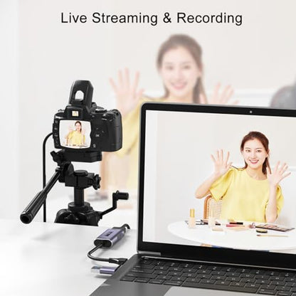 Video Capture Card 4K HDMI to USB-A/USB-C Capture Card Full HD 1080P 60FPS USB3.0 Capture Video and Audio Recording for Gaming, Streaming, Teaching, Video Conference