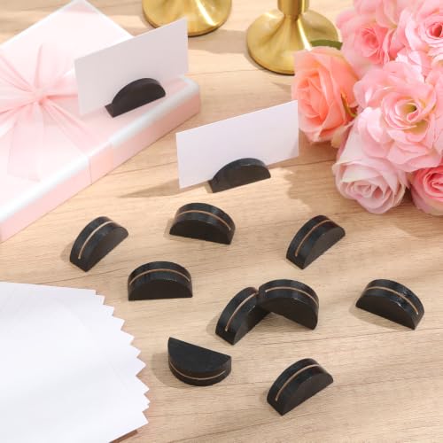 Colingmill 24 Pcs Wooden Table Number Stands with Tented Cards,Black, White | Wedding Table Name Holder Semicircular Design Place Card Holders for Retail Shop Wedding Party Events - color: Black, White