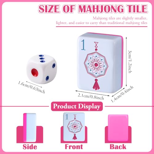 Ceenna American Mahjong Set Complete 160 Pcs Tile/Pushers/Carrying Bag/dice/Chips, 1.2 Inch Rose Pink Back Melamine Mahjong Tiles, Hand Carved Pattern for Adult Mah Jong, Beginners - style: Vitality