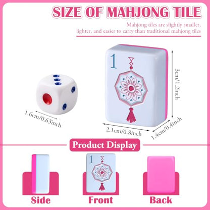 Ceenna American Mahjong Set Complete 160 Pcs Tile/Pushers/Carrying Bag/dice/Chips, 1.2 Inch Rose Pink Back Melamine Mahjong Tiles, Hand Carved Pattern for Adult Mah Jong, Beginners - style: Vitality