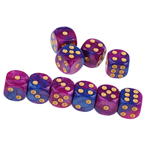 10PCS Polyhedral D6 Dice 16mm Acrylic Dice Game Dice for RPG MTG DND (Purple Blue) - color: Purple Blue
