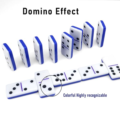 IDTQ Dominoes Set for Adults, Double 6 Dominos Game Set with 28 Domino Tiles Double with Upscale Gift Boxes -7 Polyhedral Dice -Classic Board Games (Dark Blue) - color: Dark Blue