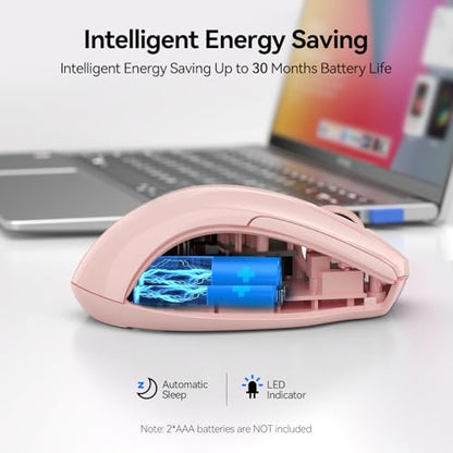 TECKNET Wireless Mouse, BT 5.0/2.4G, Silent 4800 DPI 6 Buttons, Pink | Bluetooth 5.0/3.0 & USB A, 2-Device Easy Switch, Wide OS Compatible, 6-DPI, Ergonomic for S/M Hands, Extended Battery - color: Pink