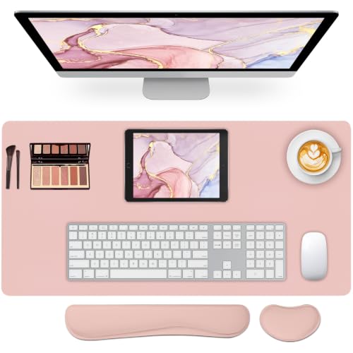 Desk Pad Mat Set,3-in-1 Large Mouse Pads with Wrist Rest and Keyboard Pad, Pink Desk Mats for Keyboards and Mouses, Ergonomic Keyboard and Mouse Mat Set for Office Home Decor, 31.5" x 15.7" - color: Pink - Wrist Rest, size: 31.5" x 15.7"