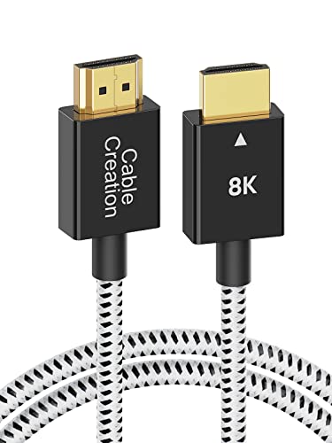 CableCreation HDMI to HDMI Cable, Braided 3.3FT, 8K@60Hz, 48Gbps | Support HDR Dolby Vision VRR, eARC HDMI Cable for PS5 PS4, MacBook Pro 2021, NS, Roku, Xbox One, Xbox Series X, Projector - color: White, size: 3.3Ft