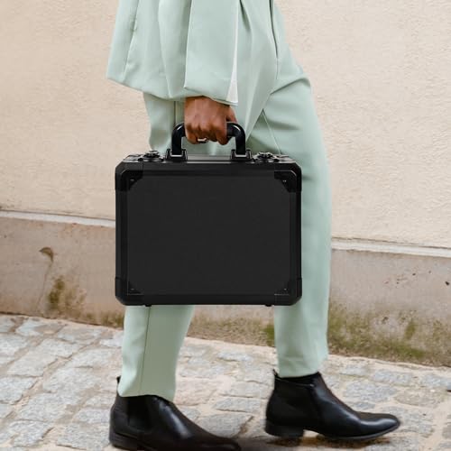 13 Inch Aluminum Carrying Case 13 X 10 X 5.5 Inch Ideal for Microphone & Camera Gear Transportation, DJ Mixer Case with Customizable Pre-Diced Foam, Black - size: Inner：12.5''X 9.5''X 5.1''