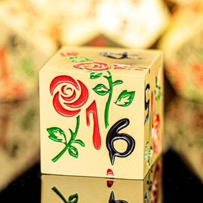 Gothic DND Dice Set Bleeding Rose Metal D and D Dice for use with Dungeons Dragons D&D Role Playing Game, Red RPG Blood Polyhedral Dice Set D20 D12 D10 D8 D6 D4 - color: Red&gold&black Numbers