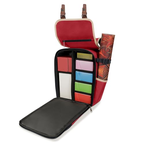 ENHANCE Designer Edition Compact MTG Backpack with Customizable Interior Fits Magic the Gathering, Lorcana & more - Accessory Pocket for Dice Bags, Booster Packs, Tag Trackers, Playmat Pocket (Red) - color: Red