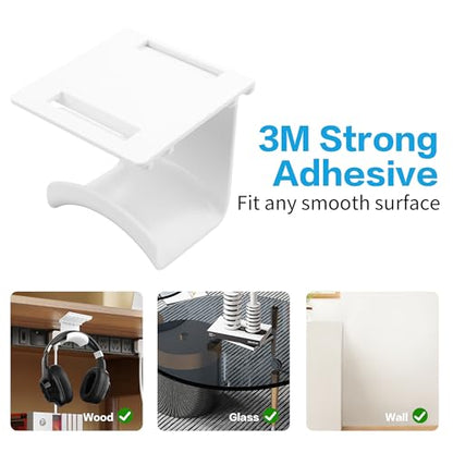 YAODHAOD Headset Hanger Holder Wall Mount, Sticky Headset Stand Holder Clip Under Desk for All Headphone/Controller (White,Removable Hanging Style) - color: White, size: Removable Hanging Style