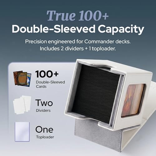 Commander Deck Box MTG 100 Card Holder with Display Window White | PU leather, 4 N52 magnets, fits 100 double-sleeved cards, display window, durable, portable, secure closure - color: White, size: 110+