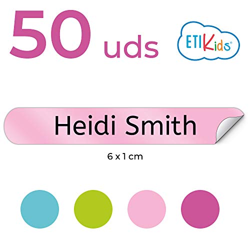 50 Personalized Adhesive Labels to Mark Objects 2.3 x 0.4 in. Waterproof Stickers to Mark School Supplies, Books, kindergartens Goods, Summer Camps, Children's Toys, etc. - color: Palette 9