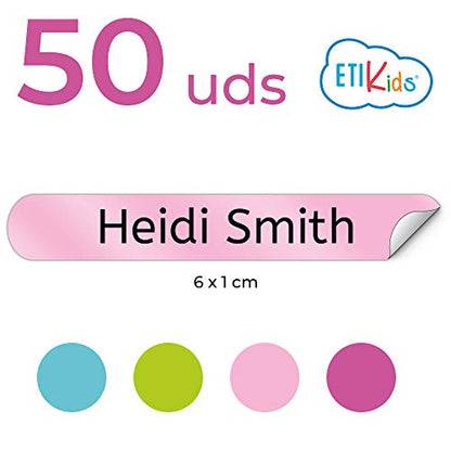 50 Personalized Adhesive Labels to Mark Objects 2.3 x 0.4 in. Waterproof Stickers to Mark School Supplies, Books, kindergartens Goods, Summer Camps, Children's Toys, etc. - color: Palette 9