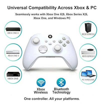 ECUBit Wireless Gaming Controller Compatible with Xbox Series X and Series S, Xbox One and Windows PC, Bluetooth Controller with 1400mAh Rechargeable Battery and LED Power Display, Dual Vibration, USB C Charging, 3.5mm Headset Jack, White