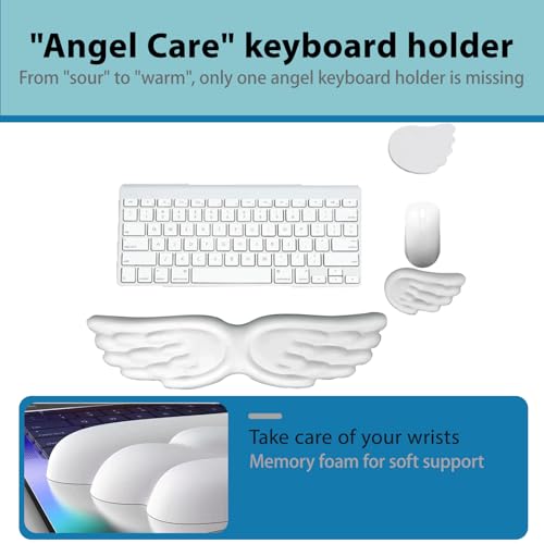 Angel Wing Wrist Rest, Angel Wings Wrist Rest Ergonomic Memory Foam Wrist Rest for Computer Keyboard Mouse Set, Cute Gaming Keyboard Cushion Hand Support