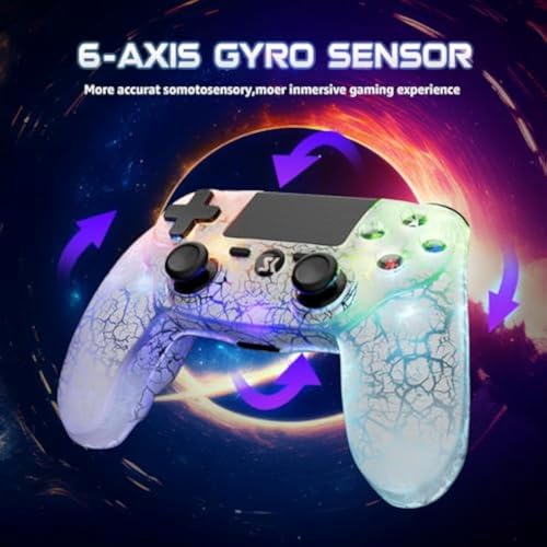 Wireless Controller for P-4, White Crack Custom Design, Adjustable RGB Light,1000mAh Battery, Double Vibration, 6-Axis, Built-in Speaker & 3.5mm Headphone Jack, Gamepad Compatible with PlayStation 4 - color: White