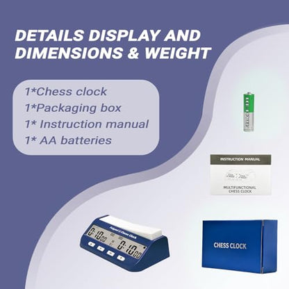 Chess Clock, Competition Specific Chess Timer, Portable Digital Electronic Large Screen Chess Clock,Suitable for Timers in Chess, Go, Checkers, and Other Board Games (Navy Blue) - color: Navy Blue