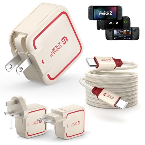 JSAUX 65W GaN USB C Charger for Switch 2, EU/UK Plug, 6.6FT Cable, White | Powers in TV Mode, GaN PD Fast Charge for ROG Xbox Ally, Steam Deck, ROG Ally, iPhone 17, Galaxy, Tablet & Laptop - color: Off-White