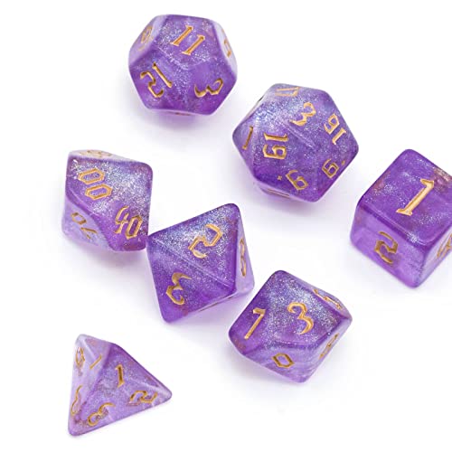 7-Die DND Dice Set Polyhedral Dice Set with a Leather Dice Bag, D&D Dice Set for RPG Table Games (Purple/G) - color: Purple/G