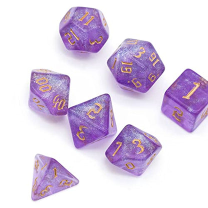 7-Die DND Dice Set Polyhedral Dice Set with a Leather Dice Bag, D&D Dice Set for RPG Table Games (Purple/G) - color: Purple/G