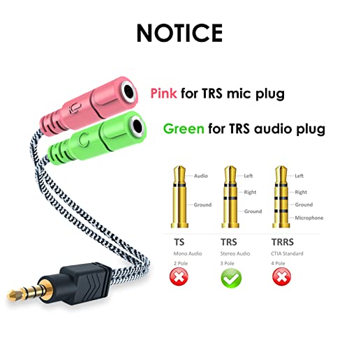 MillSO Headphone Mic Splitter [2 Pack] 3.5mm Headset Adapter 2 TRS Female to TRRS Male CTIA Stereo Audio Mic Jack Y Splitter for Dual-Plug Gaming Headset to Xbox, PS4, Phone, Laptop, PC - size: 2 Pack / 0.6 Feet