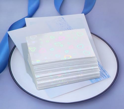 ONLYKXY 100pcs Soft Clear Plastic Heart Glitter Bag Storage Pouch Laser Sleeve Cover Pocket Holder Holographic Photo Protector Top Loader for 2x3.5in Trading Card Coin Jewelry (White) - color: White