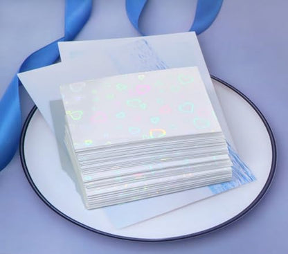 ONLYKXY 100pcs Soft Clear Plastic Heart Glitter Bag Storage Pouch Laser Sleeve Cover Pocket Holder Holographic Photo Protector Top Loader for 2x3.5in Trading Card Coin Jewelry (White) - color: White