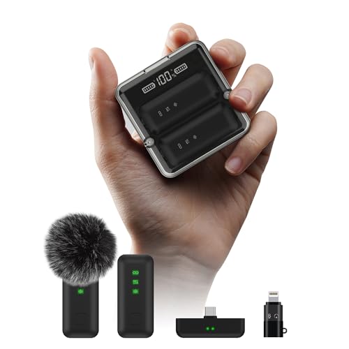IVANKY 4Pcs Wireless Lavalier Microphone for iPhone with 2Pcs Charging Case, Lapel Mic for iPhone Android with Noise Cancellation, AI Voice Filter, 34H Used for Video Recording, TikTok, Vlog (1PC)