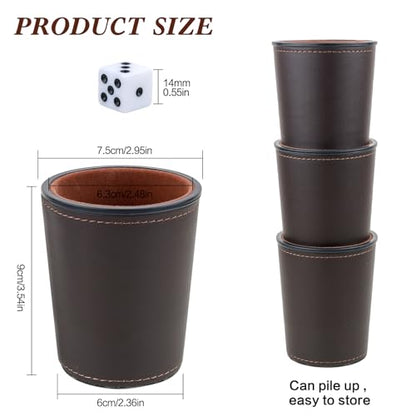 Felt-Lined PU Leather Dice Cup Set, 6 Quiet Dice Shaker Cups with 36 Dices for Bar Party Yahtzee Farkle Dice Games, Coffee - color: Coffee#dice Cup Set