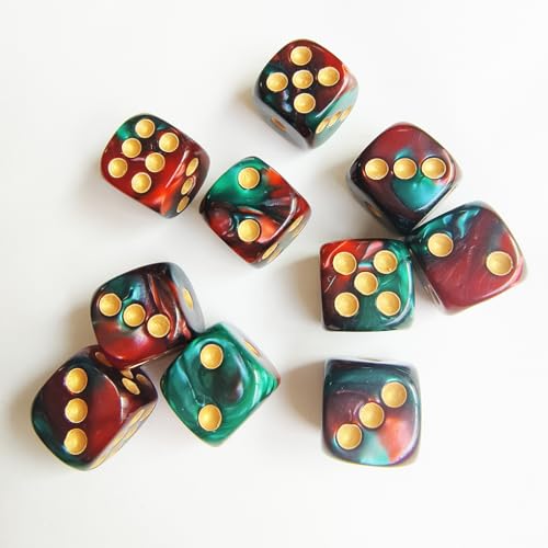 10 Pieces Polyhedral D6 Dice Set, 6 Sided Dice 16mm for RPG MTG DND Table Games (Red Green) - color: Red Green