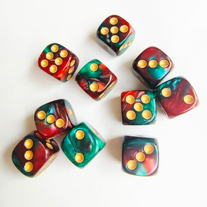 10 Pieces Polyhedral D6 Dice Set, 6 Sided Dice 16mm for RPG MTG DND Table Games (Red Green) - color: Red Green