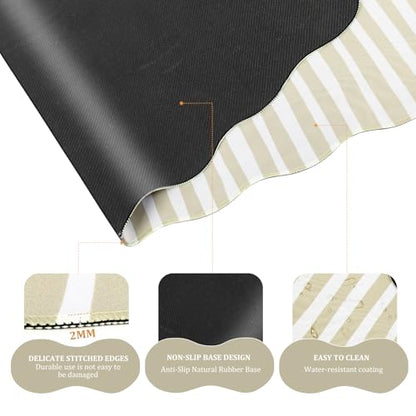 L-SPOUTTO Beige Striped Mouse Pad Set,Scalloped XXL Desk Mat + Ergonomic Mouse Wrist Rest + Gel Keyboard Wrist Rest for Keyboard 65%/75%,3in1 Large Desk Pad for Desktop Home Office Computer Game - color: Beige Striped