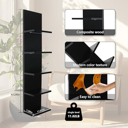 5 Tier Wall Shelf Unit, Black | Lack Shelf, For Bedroom, Office, Bathroom, Vanity Shelves, With LED Remote Control Light - color: Black