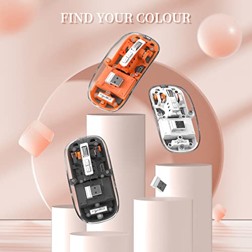 A.JAZZ Wireless Bluetooth5.1&2.4G Mini Lightweight Mouse,Transparent Clear Cool,Rechargeable Silent Computer Mice,Nano USB C Receiver,LED Battery Magic Silm For Office/PC/Mac/Laptop/Apple/ipad(Orange) - color: Orange