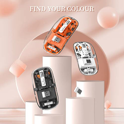 A.JAZZ Wireless Bluetooth5.1&2.4G Mini Lightweight Mouse,Transparent Clear Cool,Rechargeable Silent Computer Mice,Nano USB C Receiver,LED Battery Magic Silm For Office/PC/Mac/Laptop/Apple/ipad(Orange) - color: Orange