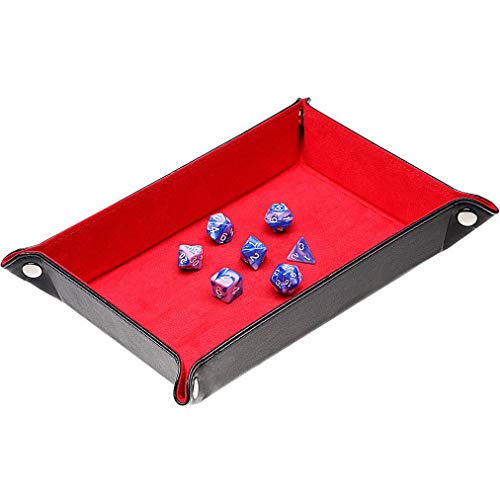 Dice Holder and Tray - Double Sided PU Leather and Velvet Folding Tray for Dice Gaming and Other Table Games (Red) - color: Red