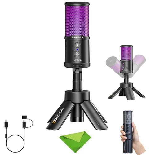 COMICA Ejoy UNI S Gaming Microphone for PC,PS5 and Smartphone,RGB Cardioid Condenser Mic with Tripod Stand, 48kHz/24bit, Noise Cancellation,Black Microphone for Streaming,Recording, Podcasting