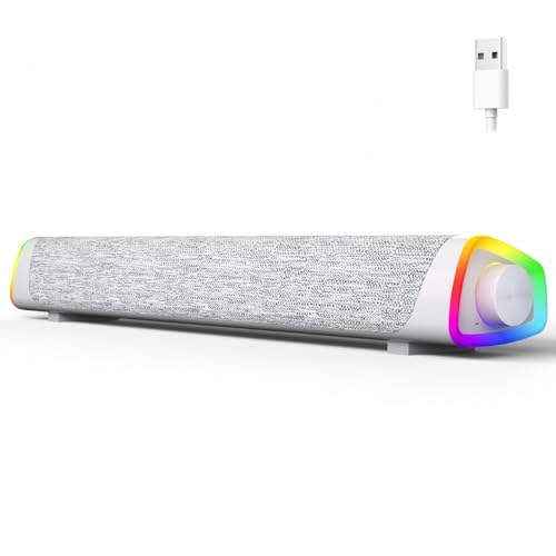 SOULION R30 Plus Bluetooth Computer Speakers, Wired USB Powered Plug & Play | All-in-One Rotary Control, Slanted Design, 6 Modes LED Light PC Speaker for Desktop Monitor Laptop White - color: White, style: USB & Bluetooth