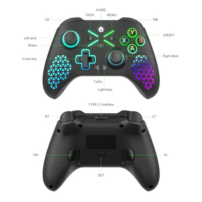 Dinosoo RGB Wireless Controller for Xbox Series X|S, Xbox One & Windows 10/11, Gaming Gamepad with Hall Trigger, Turbo, Macro, 3.5mm Audio Jack, 2.4GHz Adapter - color: ERBXE