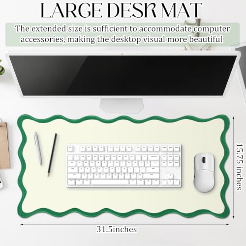 Hahafelt Scalloped Desk Mat Large Desk Pad Cute Coquette Table Mat Back to School Preppy Table Make up Pad Nonslip Graduation Gift with Stitching Waterproof Gaming(Green,31.5 x 15.8 Inches) - color: Green, size: 31.5 x 15.8 Inches