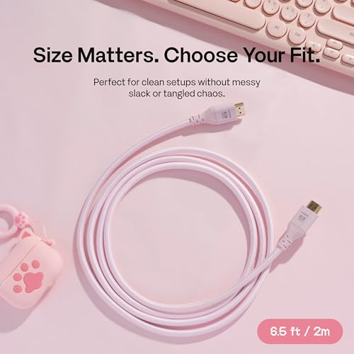 Pixio Pink 8K HDMI 2.1 Cable Ultra Certified Ultra High Speed 6FT 8K 60Hz 4K 120Hz Nylon Braided, Gold Plated Connector, Anti-Breakage, HDR10+, dtsx, eARC, HDCP, Dolby Compatible - color: Pink, size: 6 ft