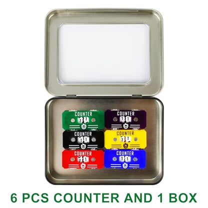 6PCS Life Counter Set with Metal Box, Health Tracker Life Counters Twin Digits for Magic Card Games Accessories D&D RPG CCG TCG Tabletop Board Games - color: A Color Matching-6pcs